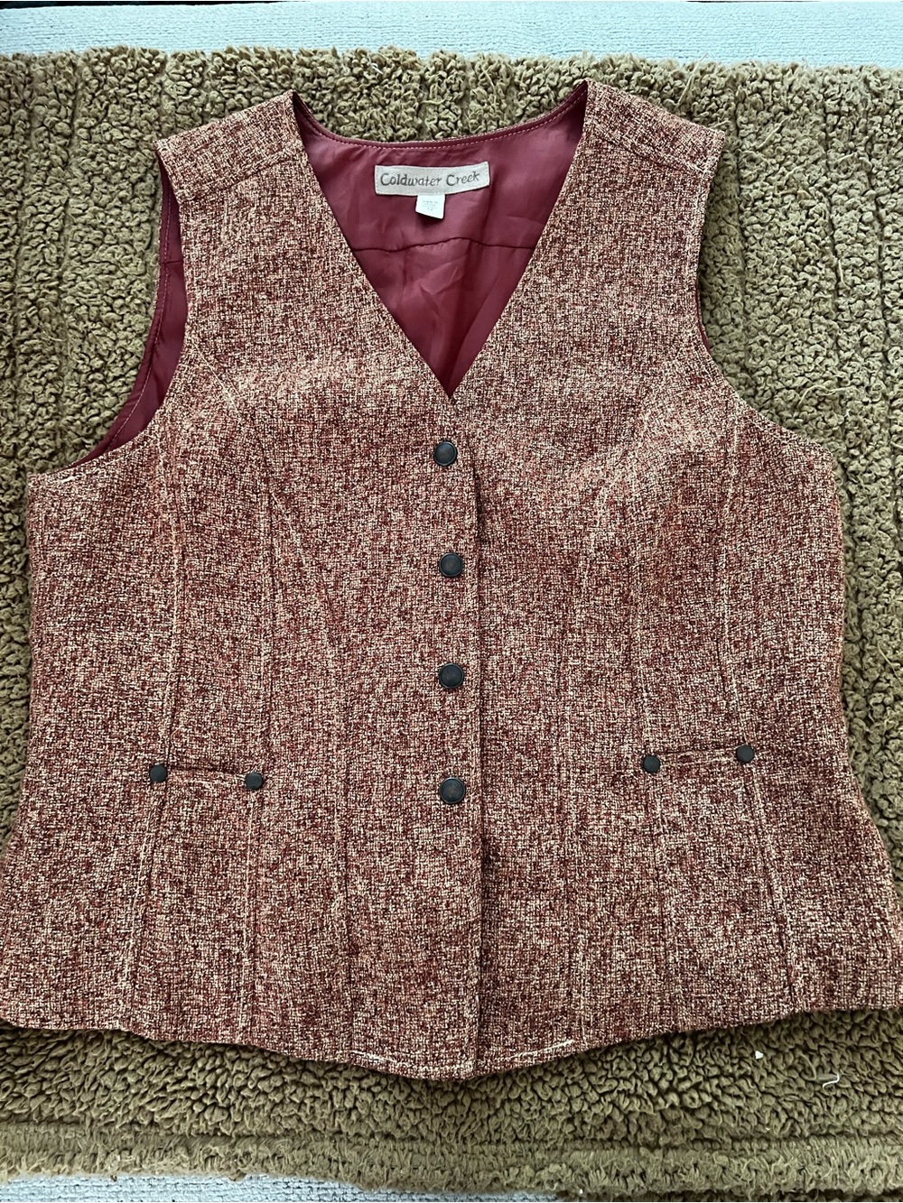 Coldwater Creek cream and burnt orange Tweed Button Vest